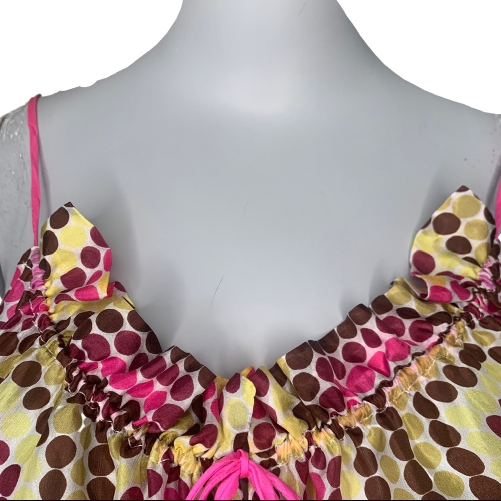 MILLY Vintage Silk Abstract Print Spaghetti Strap Drawstring Top Camisole - Picture 4 of 13
